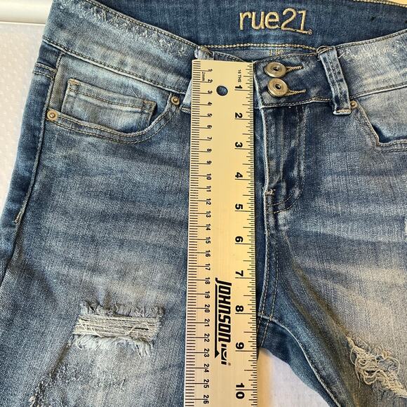Rue 21 Women Jean Jeggings size 4 Blue Mid Rise Stretch Frayed - Picture 6 of 11